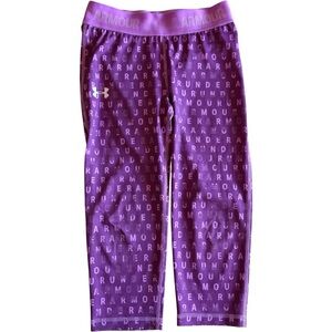 Under Armour Girls YMD Capri Leggings Purple Logo Print Athletic Yoga Pants Fit